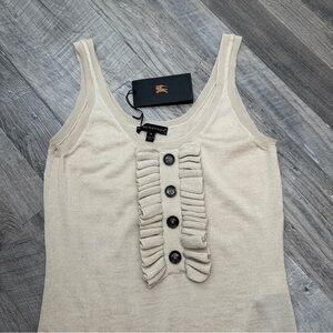 NWT Burberry Wool Silk Women's Beige Ruffle Sleeveless Top Tank Shirt - Small S